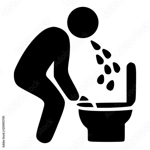 Foto A silhouette of a person leaning over a toilet and vomiting, depicting symptoms of nausea, food poisoning, stomach flu, or severe illness distress