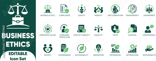 Fotografía Business ethics icon set