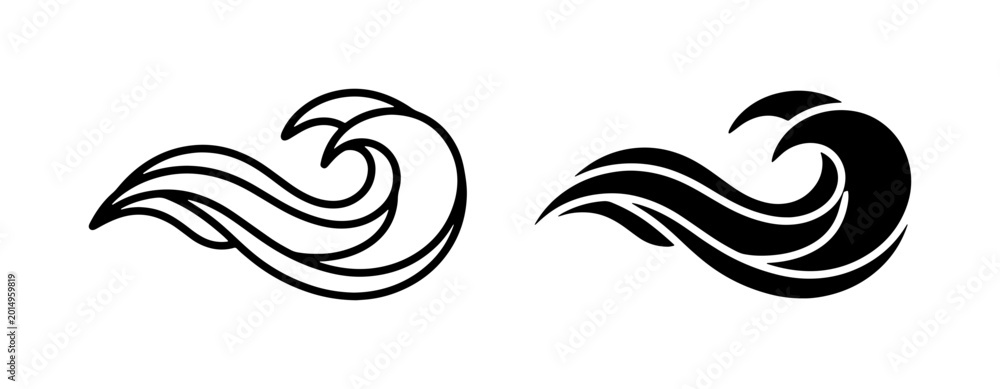 Fototapeta premium Stylized Wave Icons, Ocean Swirl Graphics, Nautical Design Elements, Sea Water Symbols