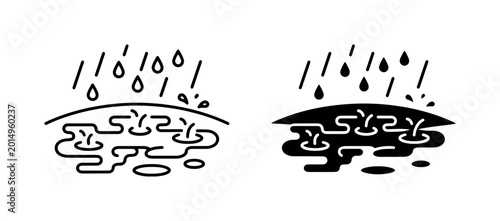 Фотография Rainy Weather Icons, Water Droplets and Puddles, Weather Forecast Symbols