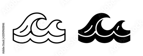 Schilderij op canvas Ocean Waves Icons, Sea Swell Symbols, Marine Water Design Elements