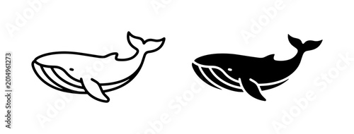 Canvastavla Simple Whale Icons, Black and White Vector Graphics, Marine Mammal Silhouettes f