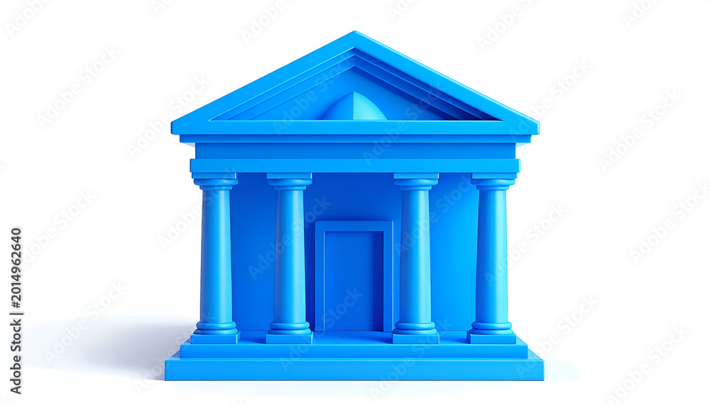 Obraz premium Blue Bank Building Icon Symbolizing Finance and Economy.