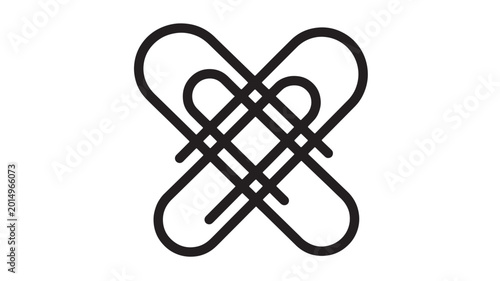 Canvastavla Glove outline icon with crossed ribbon knots in bold black line art for love, un