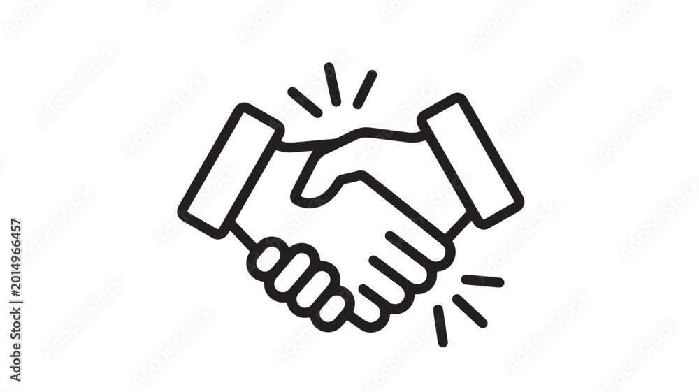 Obraz premium Handshake icon with bold outline style featuring simple arms and light radiating lines for agreement