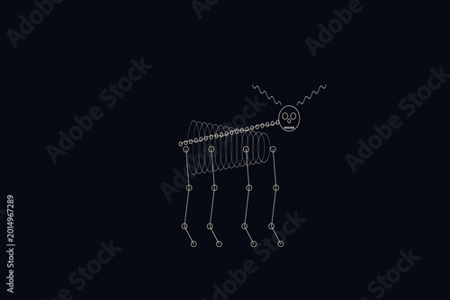 Fotografija Abstract detailed skeleton illustration of an animal body made of particles and bone-like structures on dark background