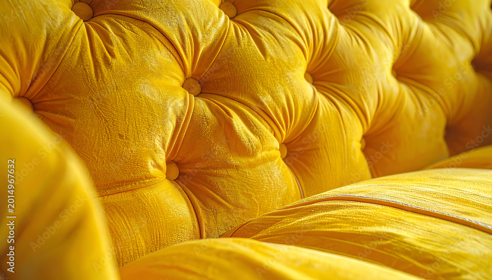 Fototapeta premium Luxurious Yellow Velvet Tufted Sofa Close-Up Texture.
