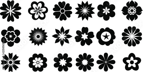 Black and white flower 20 different floral flowers shapes