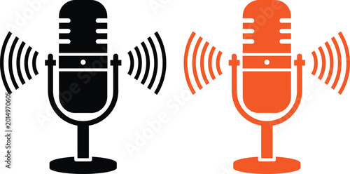 Foto Black and orange microphone icons for podcasting and radio broadcasting Vector