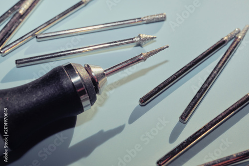 Fotografie Micro polishing pen with different shapes of diamond burrs