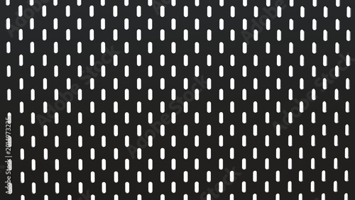 Quadro su tela 3D render of dark perforated metallic surface with evenly spaced vertical oval holes in grid pattern, isolated on transparent background, abstract industrial texture design element