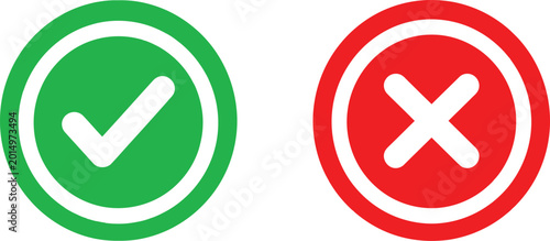 Obraz na plátně Green check mark and red cross sign icons for correct and incorrect choice Vecto