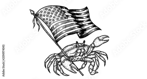 Foto Patriotic crab holding american flag illustration