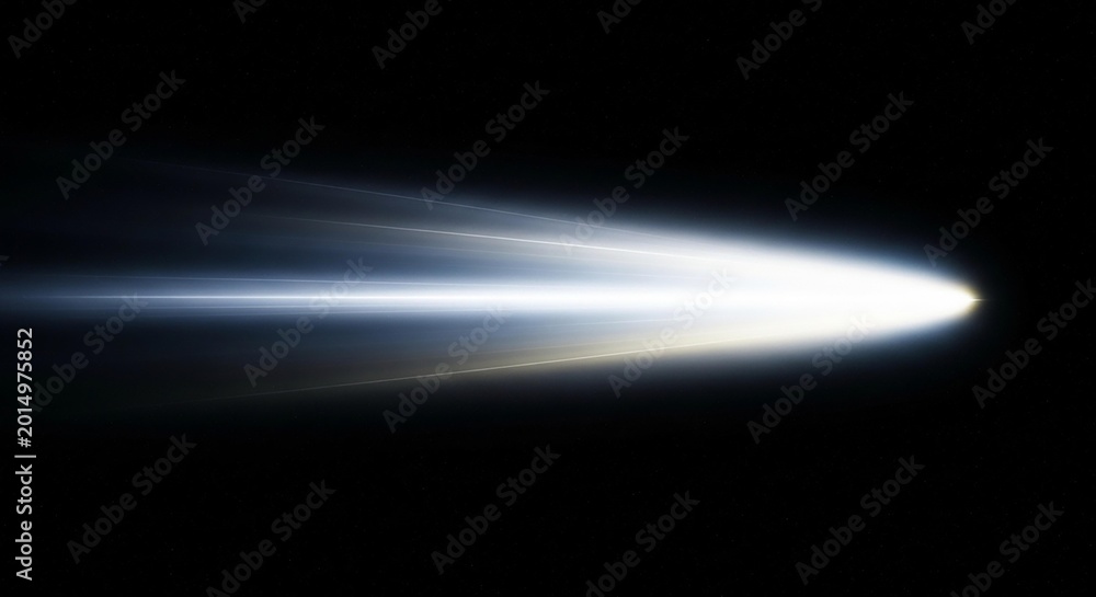 Fototapeta premium A bright light streaking through the dark space with a long glowing trail