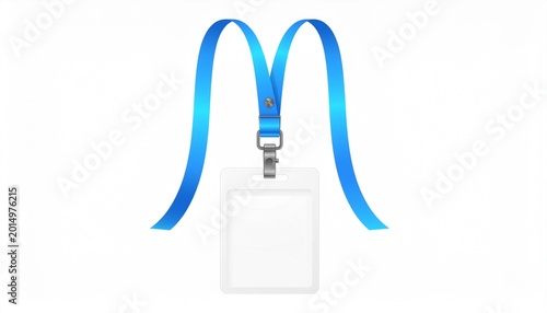 Blank ID badge with blue lanyard.