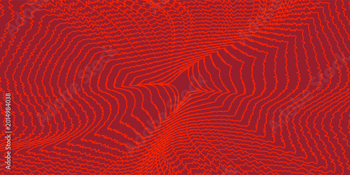 Quadro su tela abstract op art optical illusion, glowing red contour lines forming a warped tun
