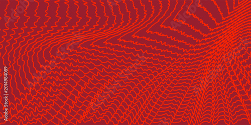 Fotografie abstract op art optical illusion, glowing red contour lines forming a warped tun