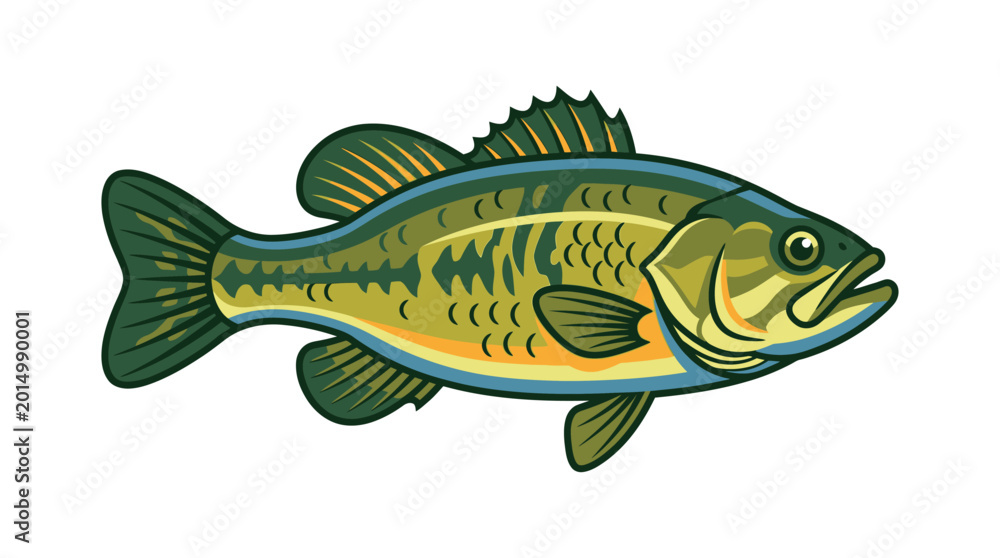 Fototapeta premium Largemouth bass illustration stylized fish drawing on white background