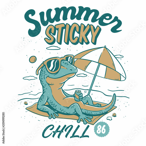 Foto Lizard Wearing Sunglasses on Beach.