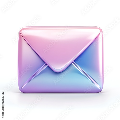 Digital Correspondence: A 3D rendered email envelope, rendered in iridescent colors, symbolizing digital correspondence and communication.