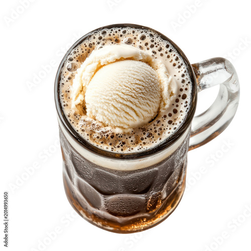 Vanilla Ice Cream Float In A Glass Mug With Creamy Texture and Bubbles against Transparent Background