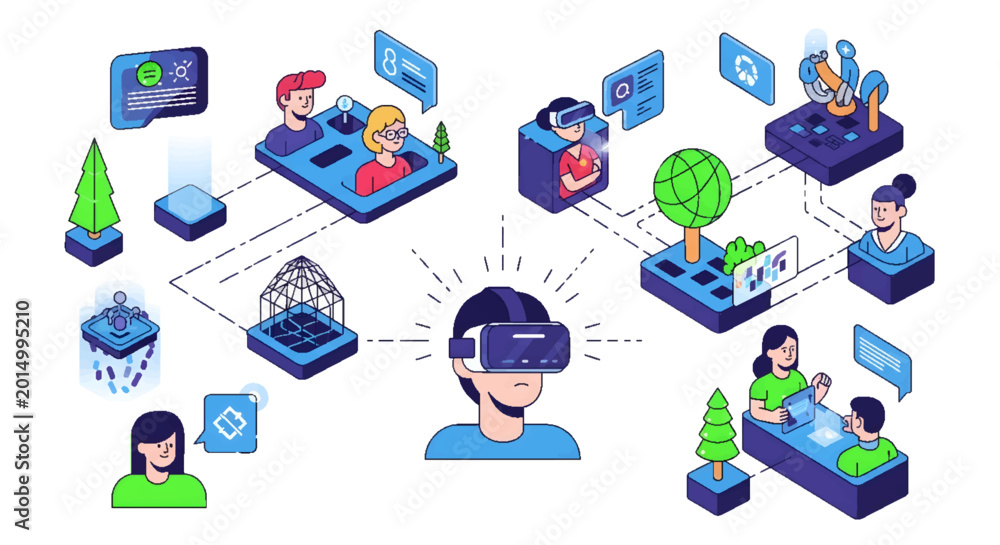 Fototapeta premium Exploring the Metaverse: Immersive Virtual Reality Experiences and Digital Interaction in a Connected Online World