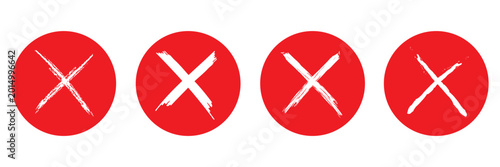 Foto Abstract Brush red X Symbol Icons in Circle Frame Minimal Grunge Cancel Marks Vector Style