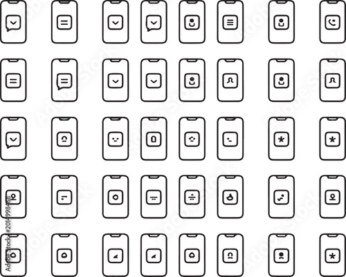 Multiple smartphone icons in a grid pattern on a white background