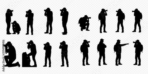 Fotografía Set of diverse photographer silhouettes capturing moments with cameras, isolated on a transparent background