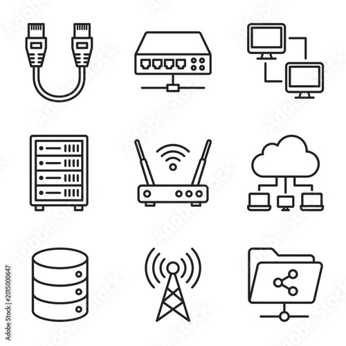 Cuadro en lienzo Collection of computer network devices icons.