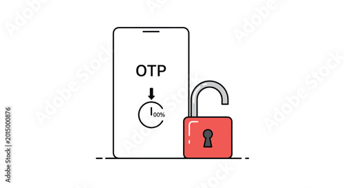 Graphic of a smartphone showing a one-time password verification screen with a 100 percent loading progress and a red padlock.