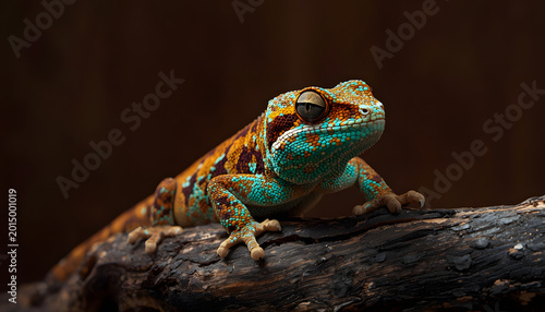 Tokay gecko displaying colorful skin in an isolated view macro photography for wildlife biology education