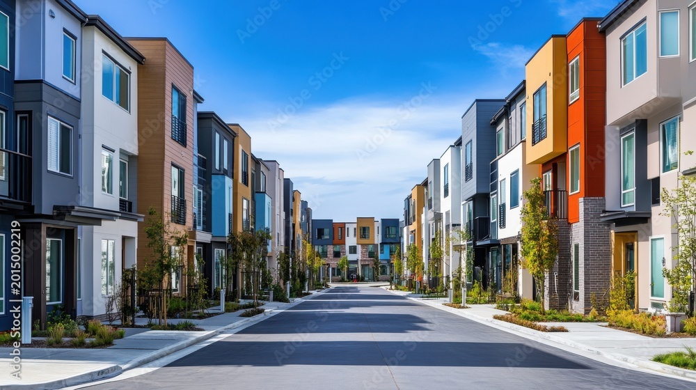 Obraz premium Modern residential apartment street in suburban neighborhood