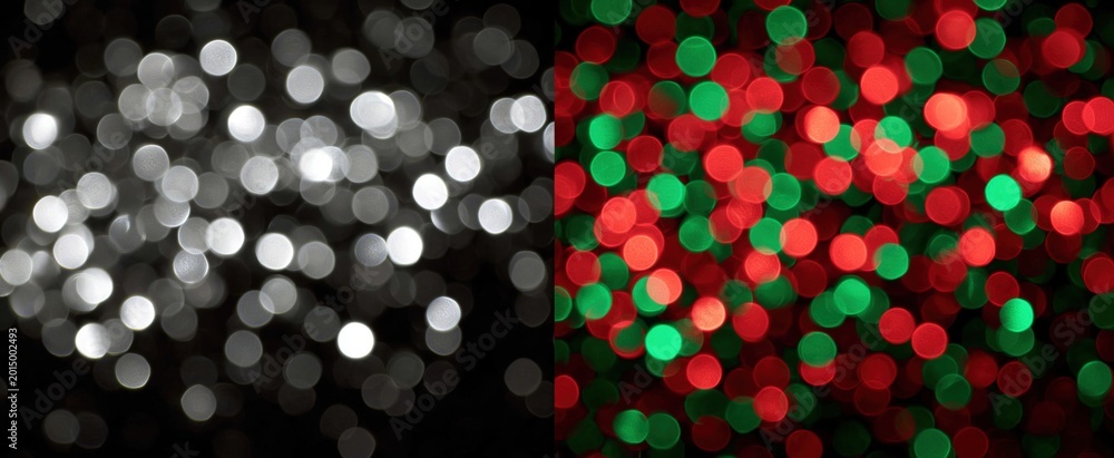 Fototapeta premium Bokeh light overlay creates a joyful festive holiday vibe with sparkling confetti layers.