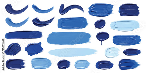 Cuadro en lienzo Set of blue paint brush strokes and artistic ink marks for design elements