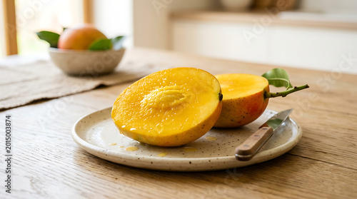 Fresh sliced mango on a plate
