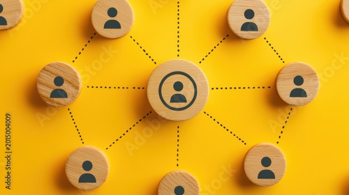 Conceptual networking and human connection representation on yellow background