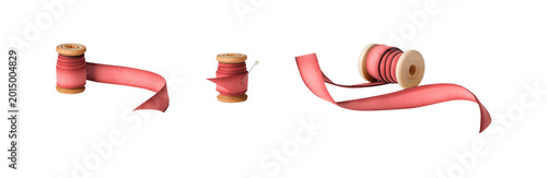 Фотография Red sewing tape spool with straight pin isolated PNG on transparent background,