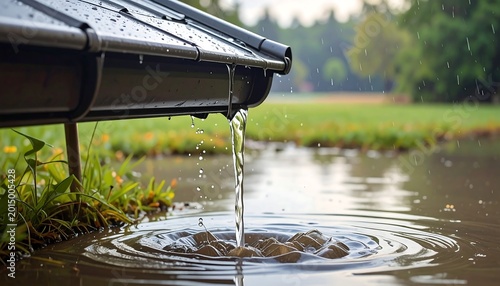 Water dripping from a roof into a puddle