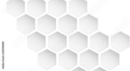 A cluster of white hexagonal tiles arranged in a honeycomb pattern against a solid black background, creating a geometric grid