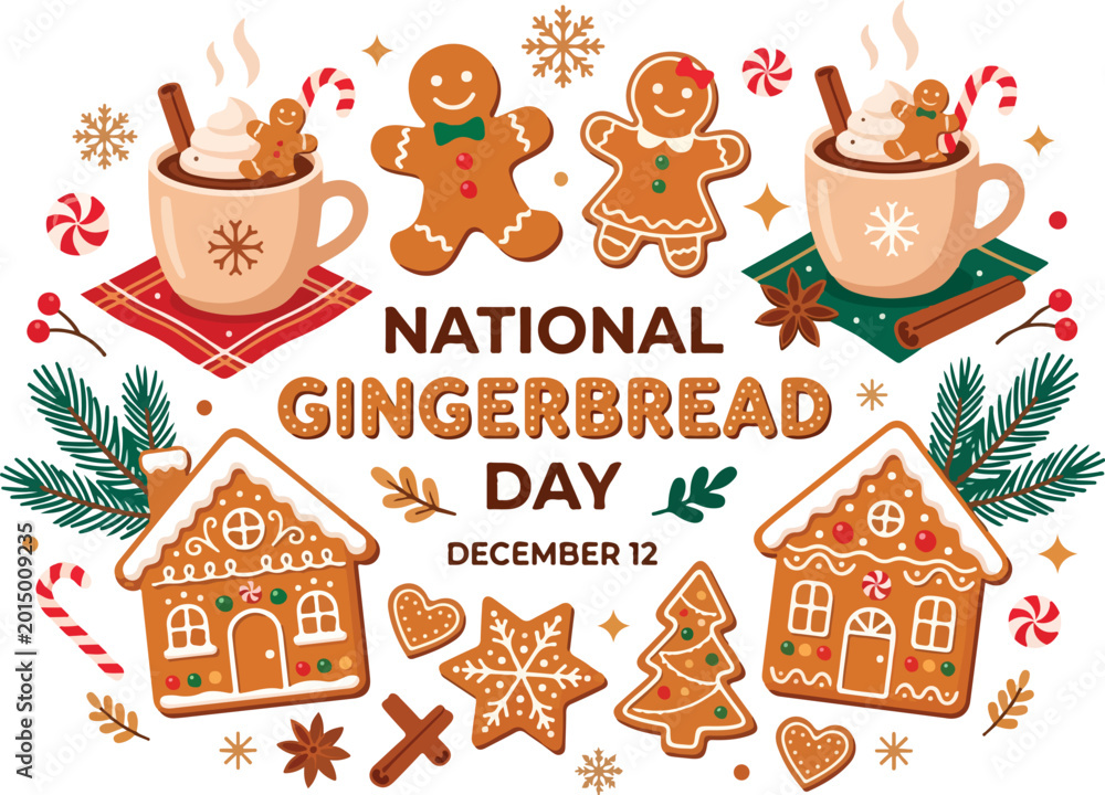 Obraz premium Gingerbread house with cookies and mugs.