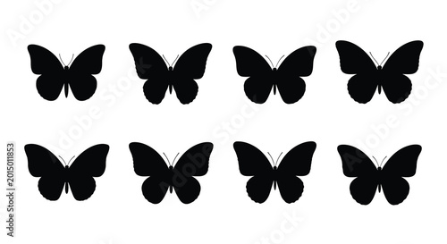 Tableau sur toile Eight butterfly silhouettes on a white background silhouette