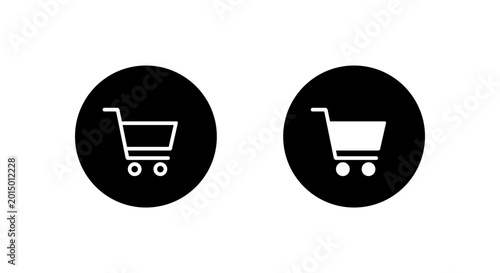 Online shopping cart icon in black circle. Ecommerce trolley symbol. Basket and retail activity sign