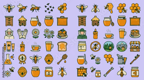 Photos Collection of Beekeeping, Honey, and Bee-related Flat Design Icons
