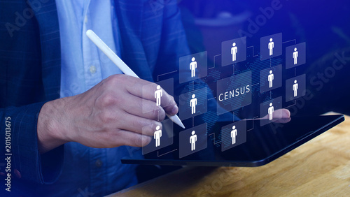 Census Digital data virtual with Network. official count or survey of population, census concept, international markets, currency exchange, financial trends, economic analysis, not ai