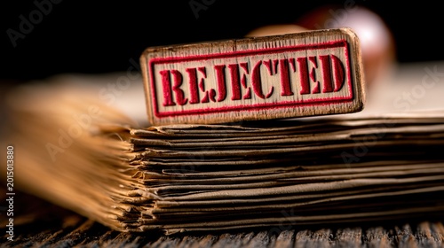 Close-Up of Red Ink Rejected Stamp on Stack of Paper Documents