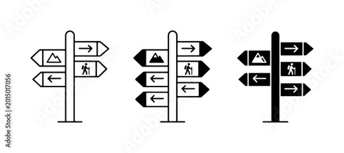 Directional Signpost Icons, Navigation Arrows, Outdoor Adventure Symbols, Set of 3 Styles