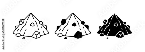 Pile of dirt, soil, sand, and rocks, graphic icons, simple line art and solid fill