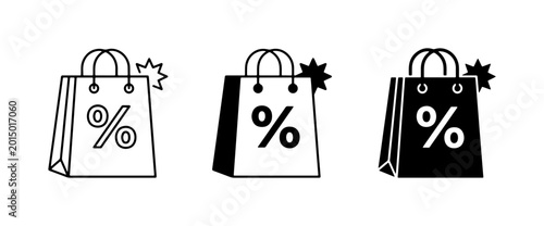 Shopping Bag Icons, Sale Discount Percent Symbol, Retail Commerce Vector Graphics