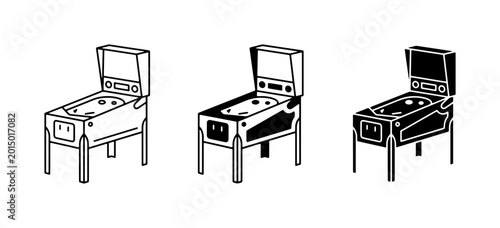 Retro Pinball Machine Icons, Vintage Arcade Game Vector Set, Classic Entertainment Machine Graphics